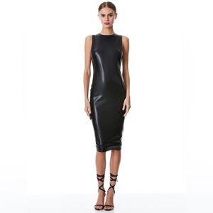 Alice + Olivia DELORA VEGAN LEATHER SLEEVELESS MIDI DRESS